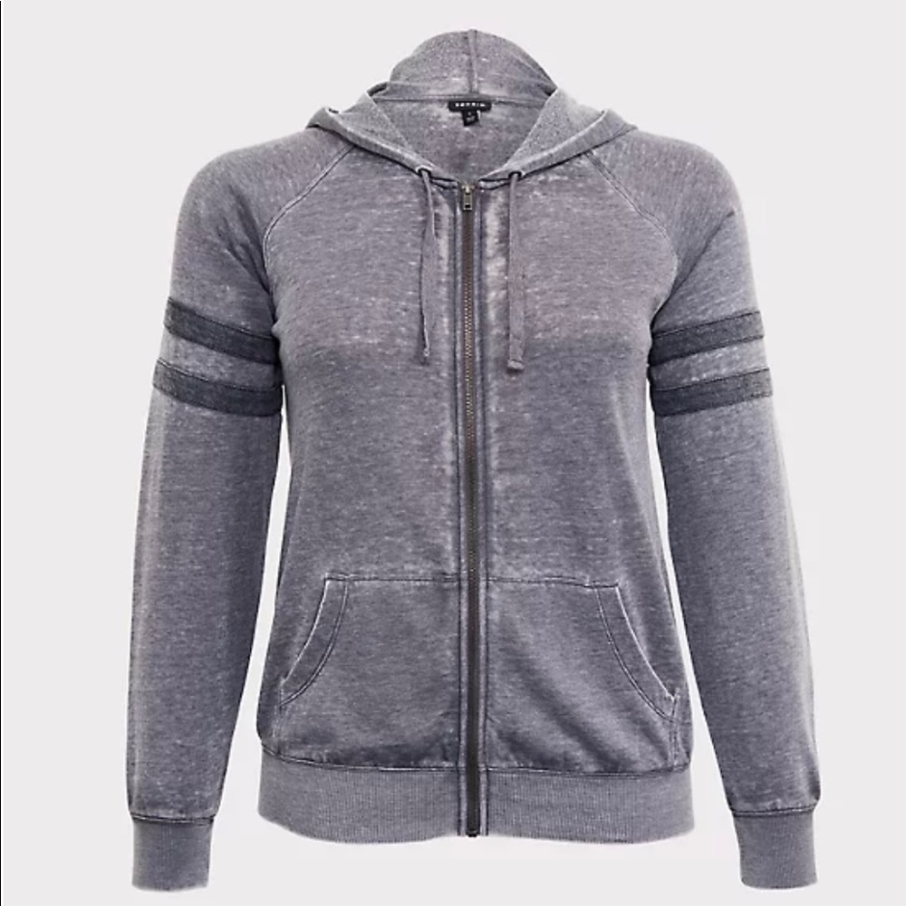 TORRID BLACK BURNOUT VARSITY ZIP HOODIE 4x